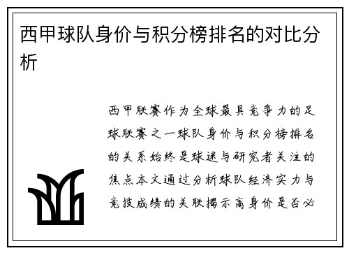 西甲球队身价与积分榜排名的对比分析
